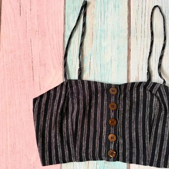 Forever 21 crop top mini skirt set blue and white stripes - Picture 6 of 9